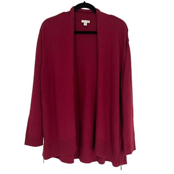 J Jill Side Zip Open Front Cardigan Burgundy Large - Picture 1 of 10